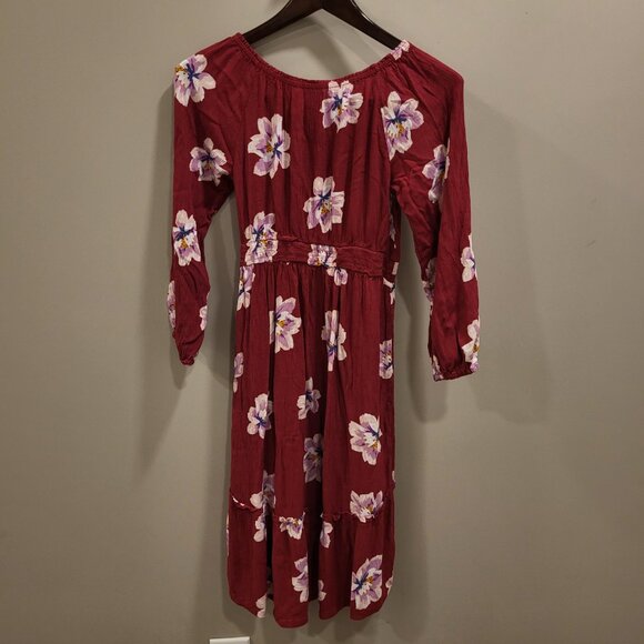 Old Navy Women Red Floral Dress Size XL Casual Boho Beach Hem Ruffle - Picture 2 of 5